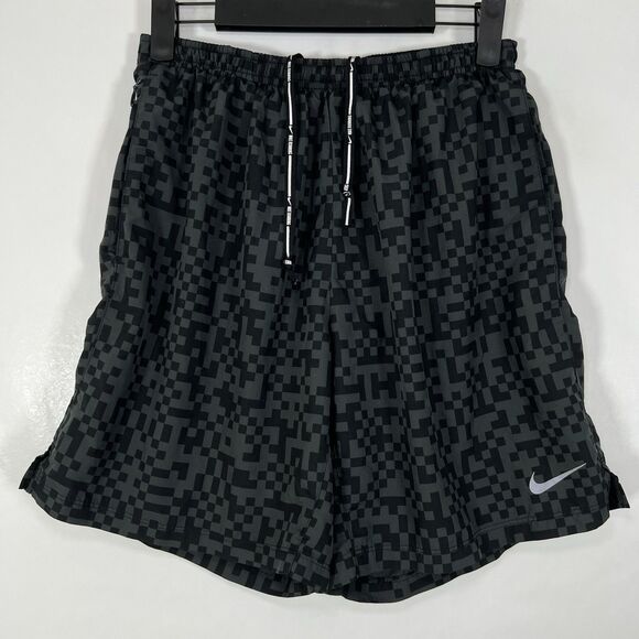 Nike Running Lined Athletic Shorts Mens Size Medium Black Gray Geometric Pockets - Picture 1 of 10